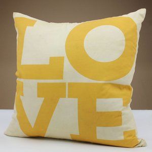 ACCENT PILLOW, 18" x 18", ICONIC “LOVE” DESIGN, Cream, Yellow